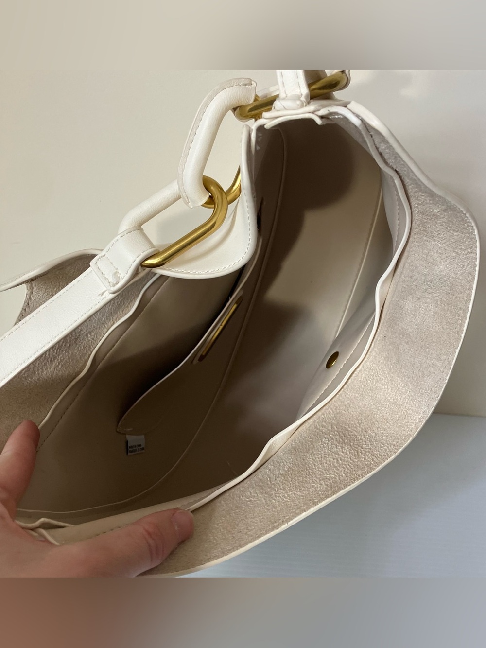 Madison West Ivory Vegan Leather Neutral Minimalist Shoulder Bag Purse - Picture 7 of 12
